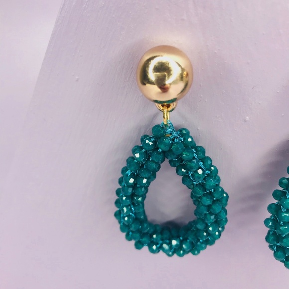 Beaded Teardrop Earrings in Green - Picture 3 of 5